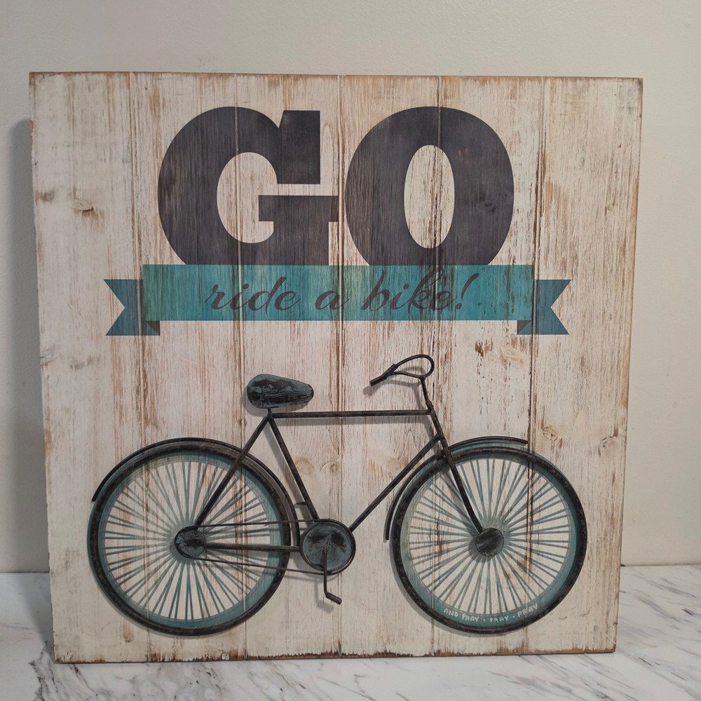 Rustic Wood Metal 3D Bicycle Wall Art Go Ride A Bike Farmhouse Sign 24x24